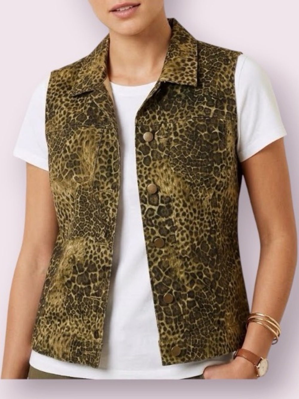NWOT Chico’s Design Leopard Print Sleeveless Button Down Top Brown Size Small